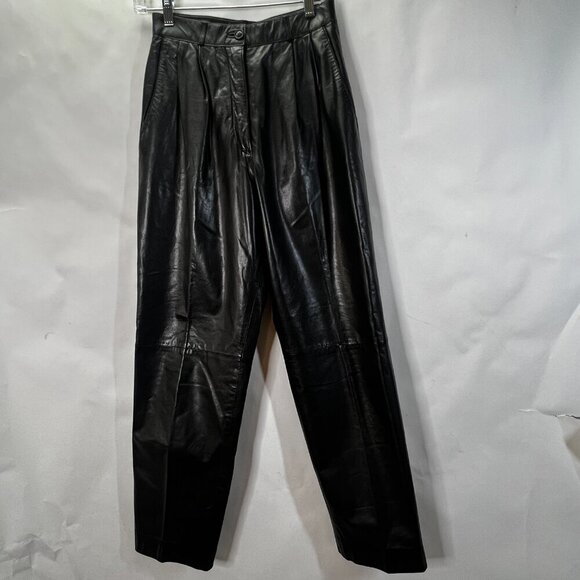 Vintage 80's Toff's Genuine Leather Pants front pleated wide leg lined women's 8
